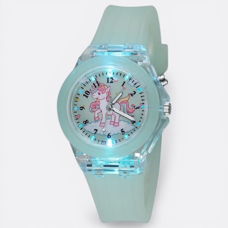 Reloj Unicornio Infantil De Pulsera Con Luz Colores Verde Agua