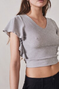 Remera Metalizada Gris Melange