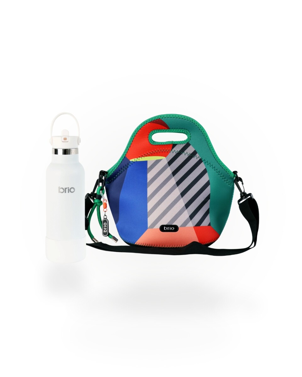 Set de lunchera Big de neopreno con correa ajustable y botella de acero inoxidable 500ml brio - set moonlight/blanco 