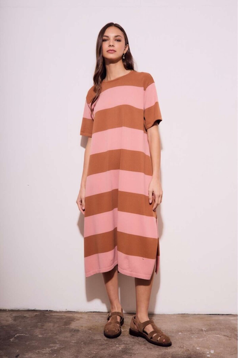 Vestido Tejido Rayado - Rosa 