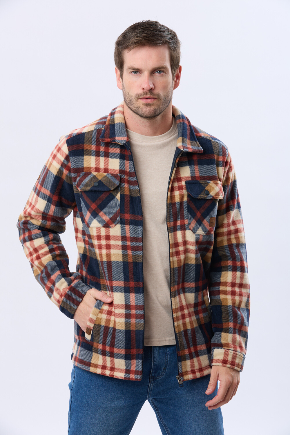 CAMPERA POLAR A CUADROS Azul