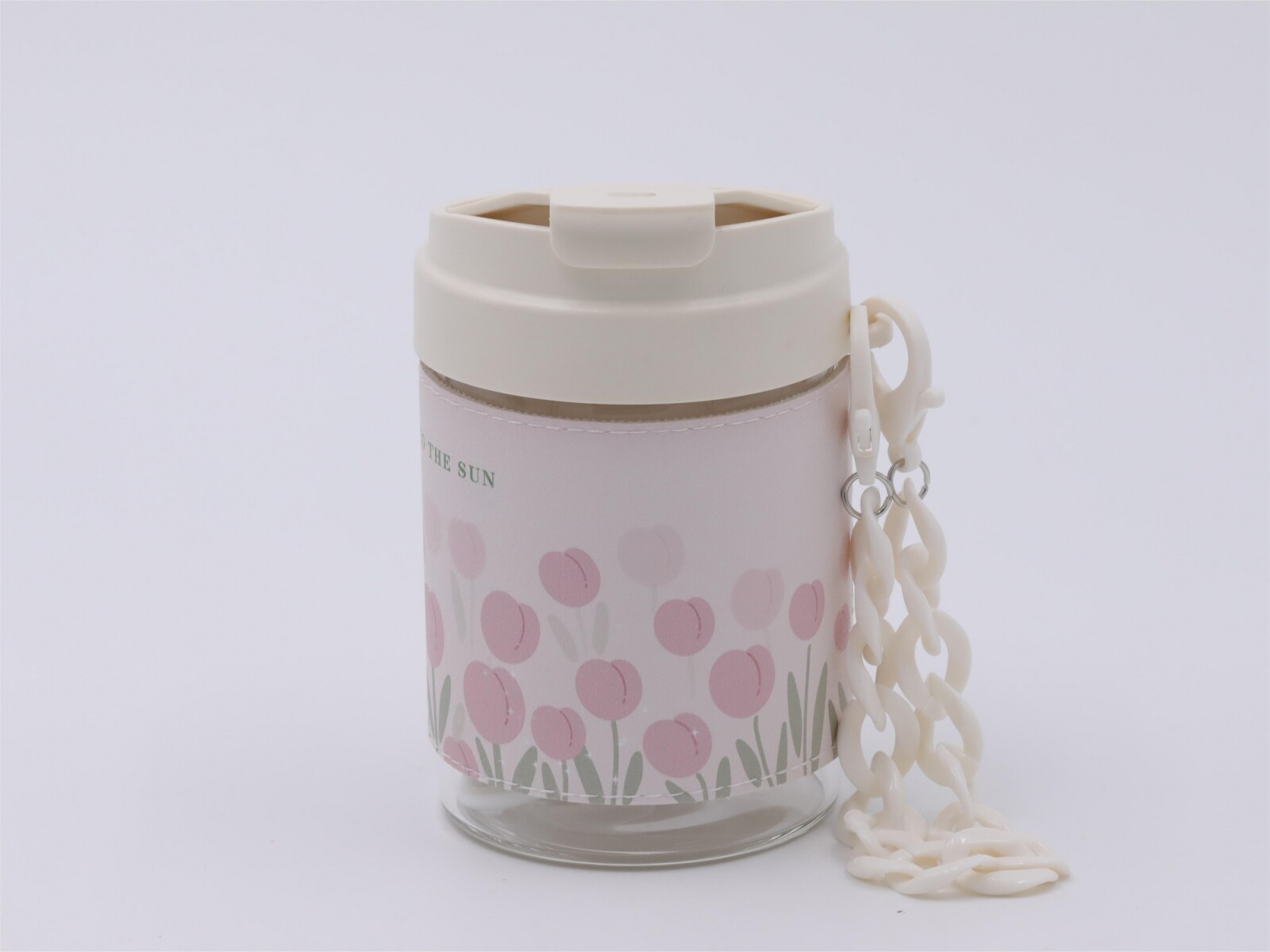 VASO DE VIDRIO PEQUEÑO CON CADENA (TULIPÁN/BLANCO/450 ML) 