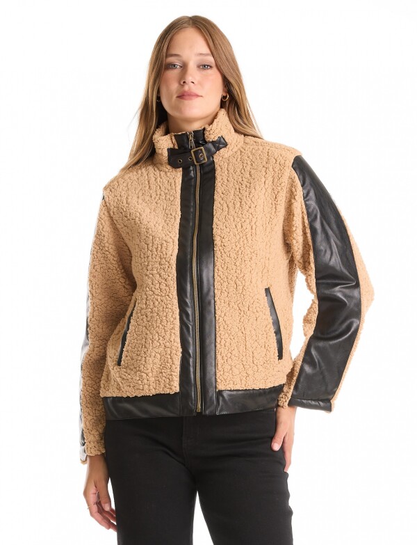 Camperita Simil Corderito & Eco Cuero BEIGE