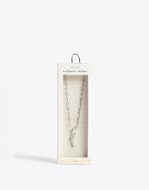 Cadena Corta con Dije Letras Collar De Acero Con Inicial F - Plateado