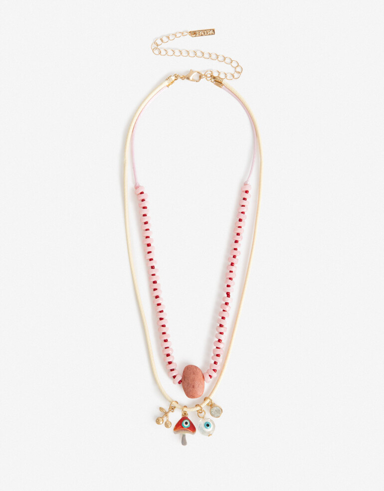 Collares Cortos Piedra Set Collares Beads Y Dijes - Dorado