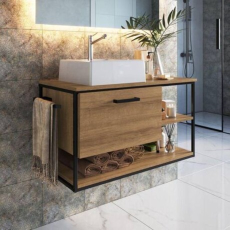 MUEBLE DE BAÑO SUSPENDIDO 80 CM S/BACHA - MIEL/NEGRO MUEBLE DE BAÑO SUSPENDIDO 80 CM S/BACHA - MIEL/NEGRO