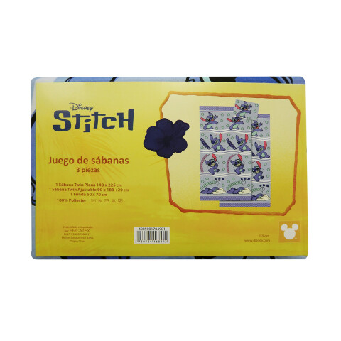 Juego Sábanas Infantil Stitch 1 Plaza 100% Microfibra AZUL
