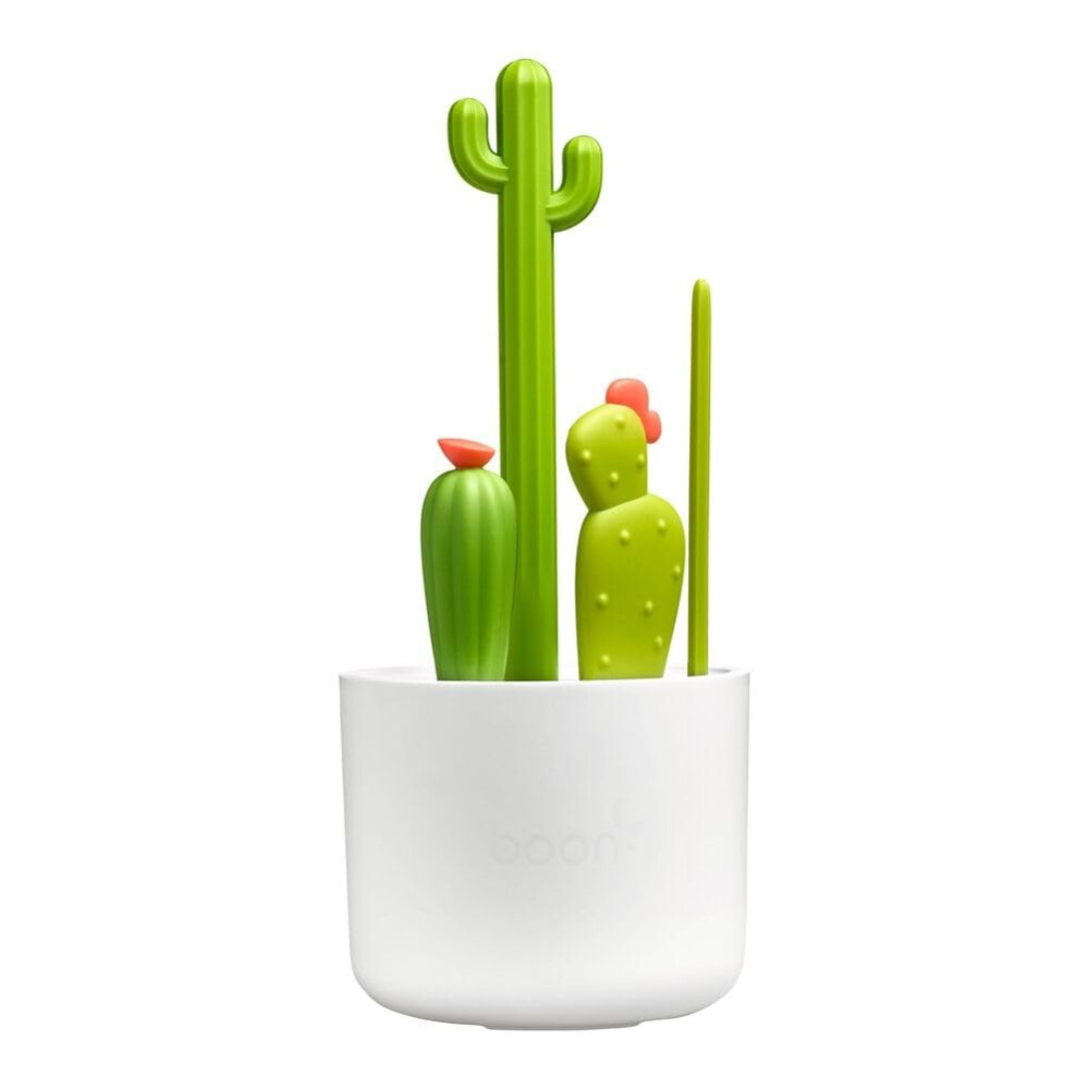 Set de cepillos limpia Biberones Cactus con base Boon verde blanco