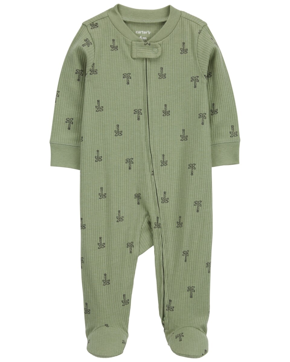 Pijama una pieza de algodón, con pie, diseño palmeras. Talles PRE-9M 