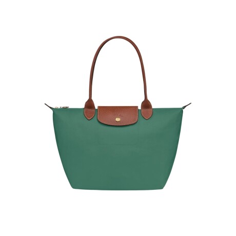 Longchamp -Cartera Longchamp plegable de nylon con cierre y asa larga, Le pliage M Verde