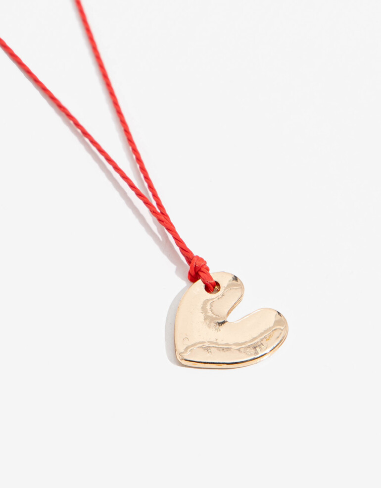 Collares Cortos Cordón Collar Con Dije De Corazón - Dorado
