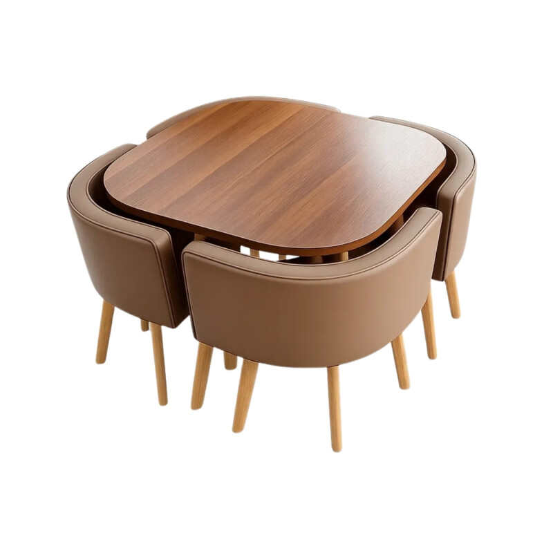 Juego De Comedor Honguito 4 Sillas Mesa 80cm Marron