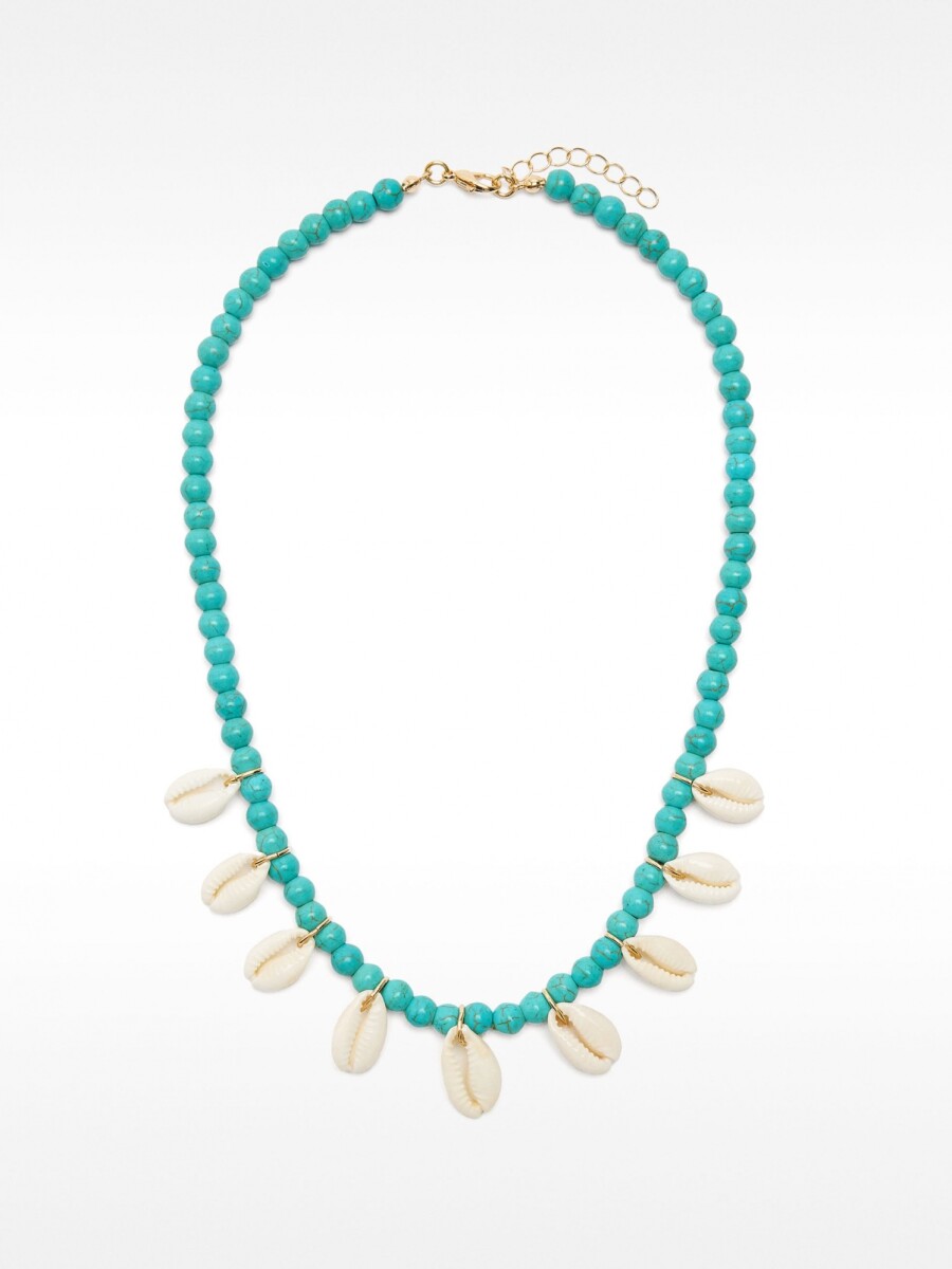 Collar Con Granos De Piedra Y Conchas azul