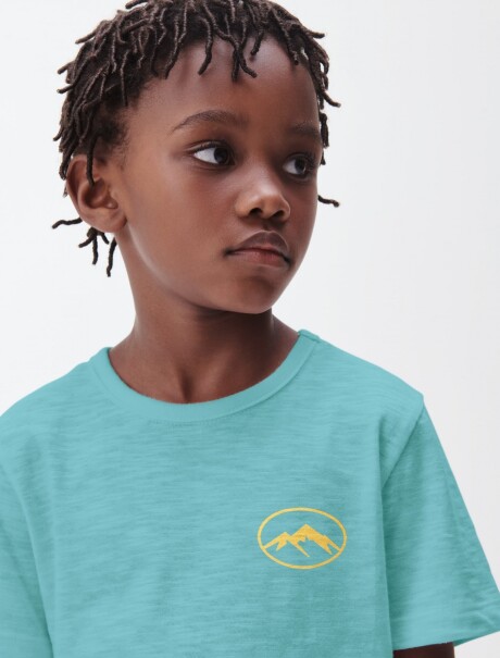 CAMISETA INFANTIL ESTAMPADA CELESTE