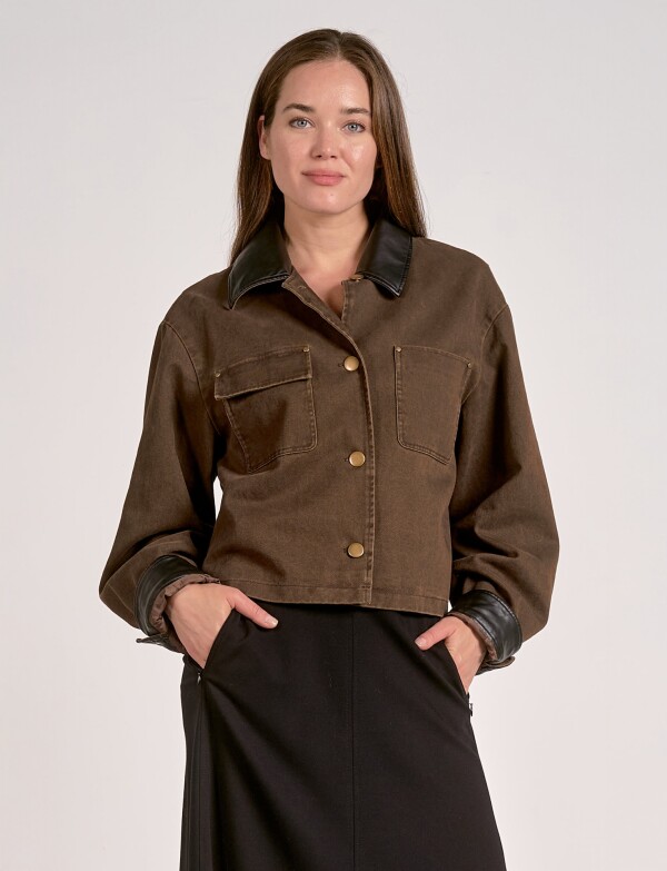 Campera Denim & Eco Cuero MARRON