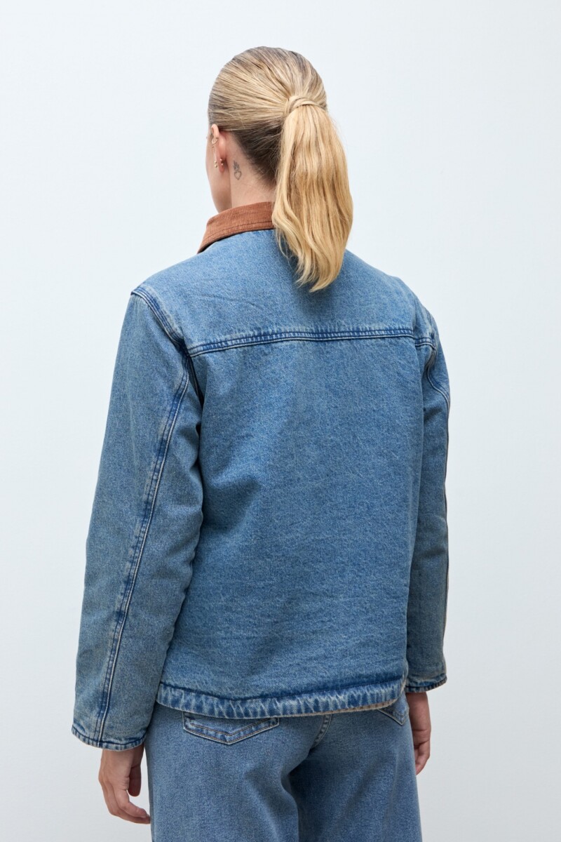 Campera de jean cuello pana jean medio