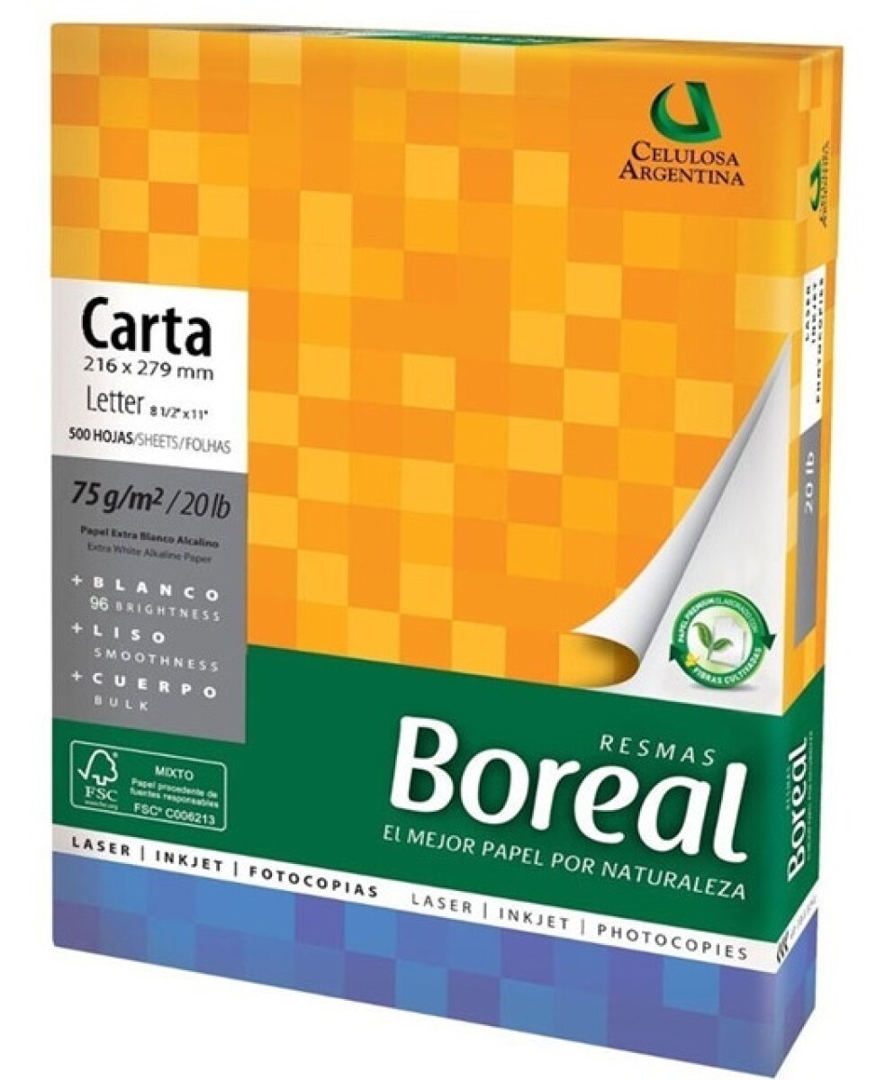 Resma de hojas tamaño carta x500. BOREAL 