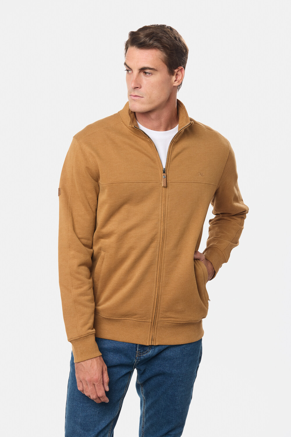 CAMPERA DE FELPA CUELLO ALTO Mostaza