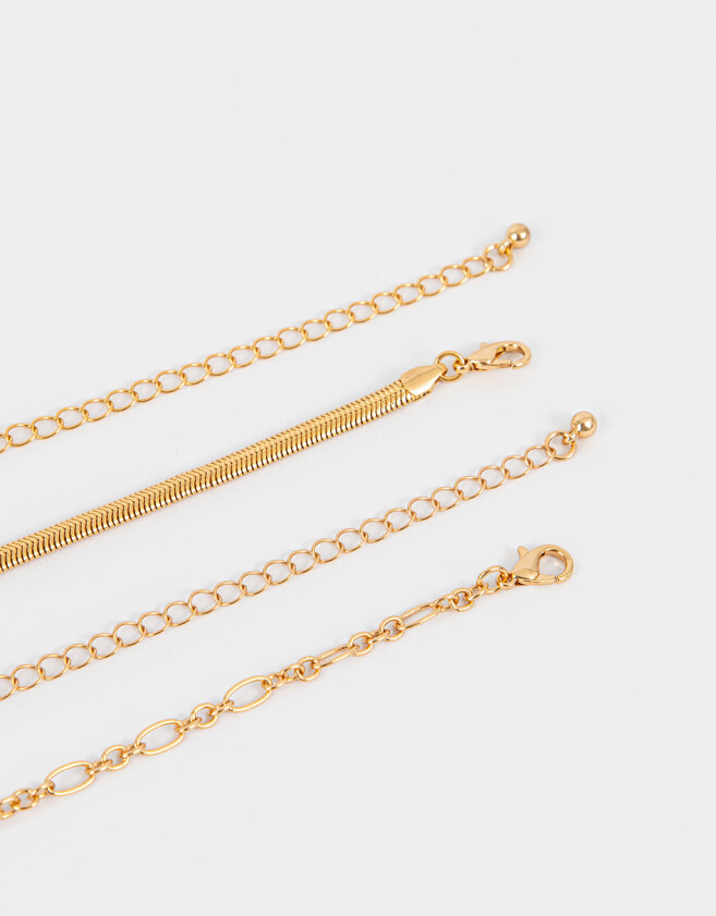 Collares Cortos Bañada en Oro Blanco Collar Multicadena Con Dijes - Dorado