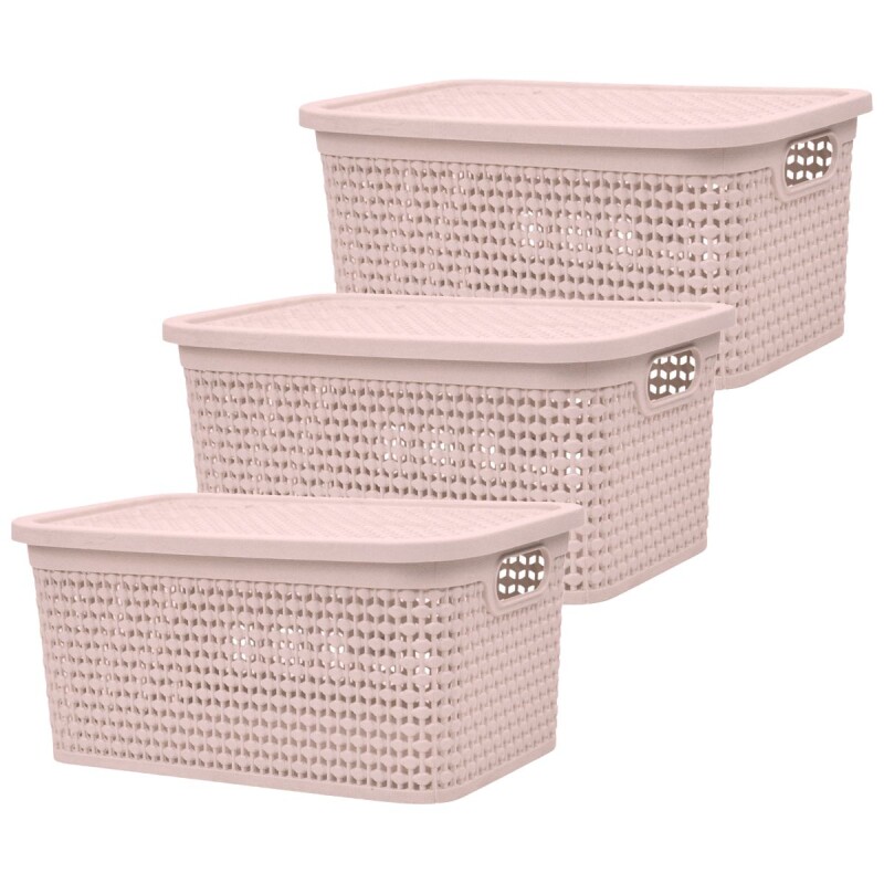 Set x3 Caja simil ratán 4 lts ROSADO