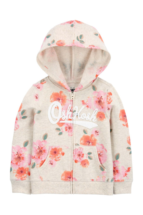 Campera de algodón, con capucha y logo diseño floral. Talles 2-5T Sin color