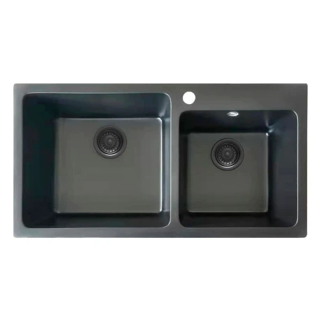 Pileta Cuarzo Rectangular Doble Bajo Mesada Gris Grafito Mate 72X40X20 Cm 000