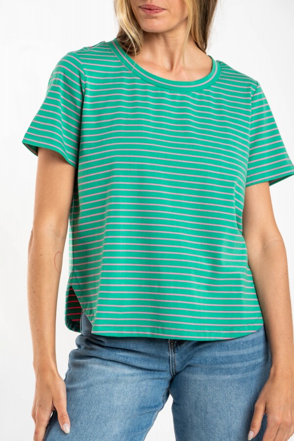 Remera Algodón A Rayas Verde