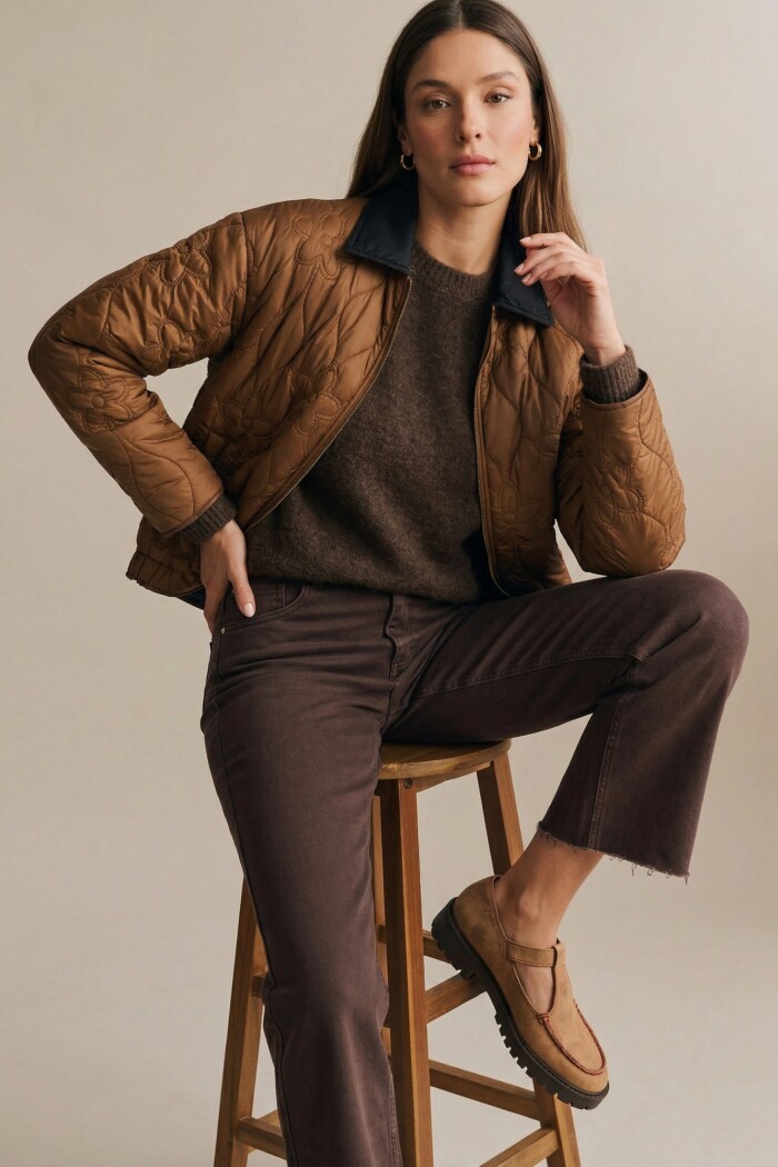 Campera Capitoneada Flores Chocolate