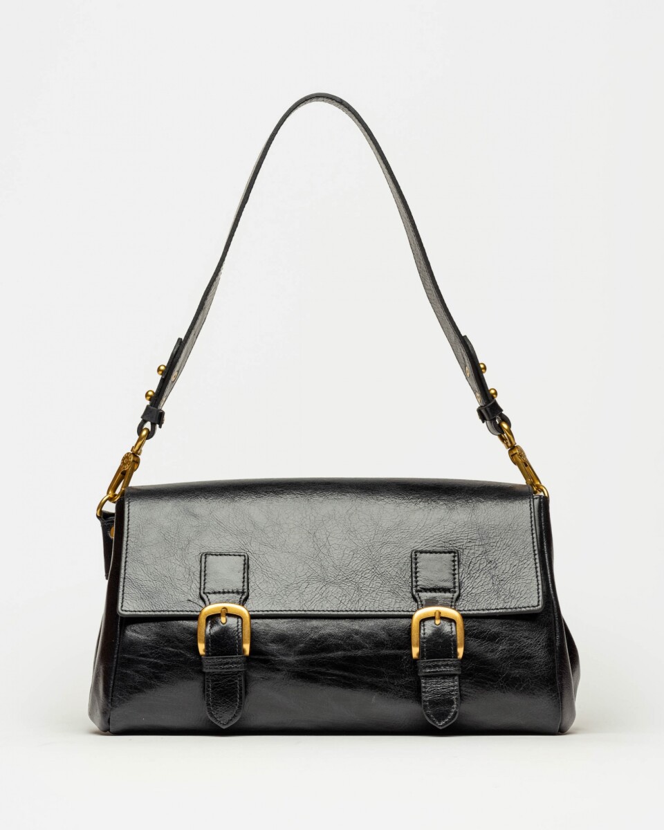 Cartera al hombro Elise en cuero arrugado - Negro 