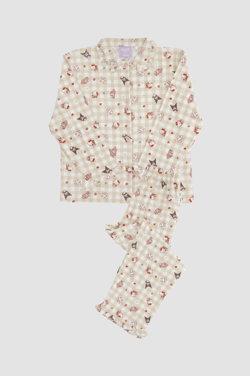 Pijama kitty and friends flannel mini - Marfil 