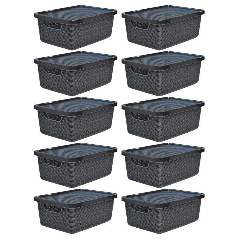 Set x10 Cajas organizadoras con tapa 6 lts NEGRO