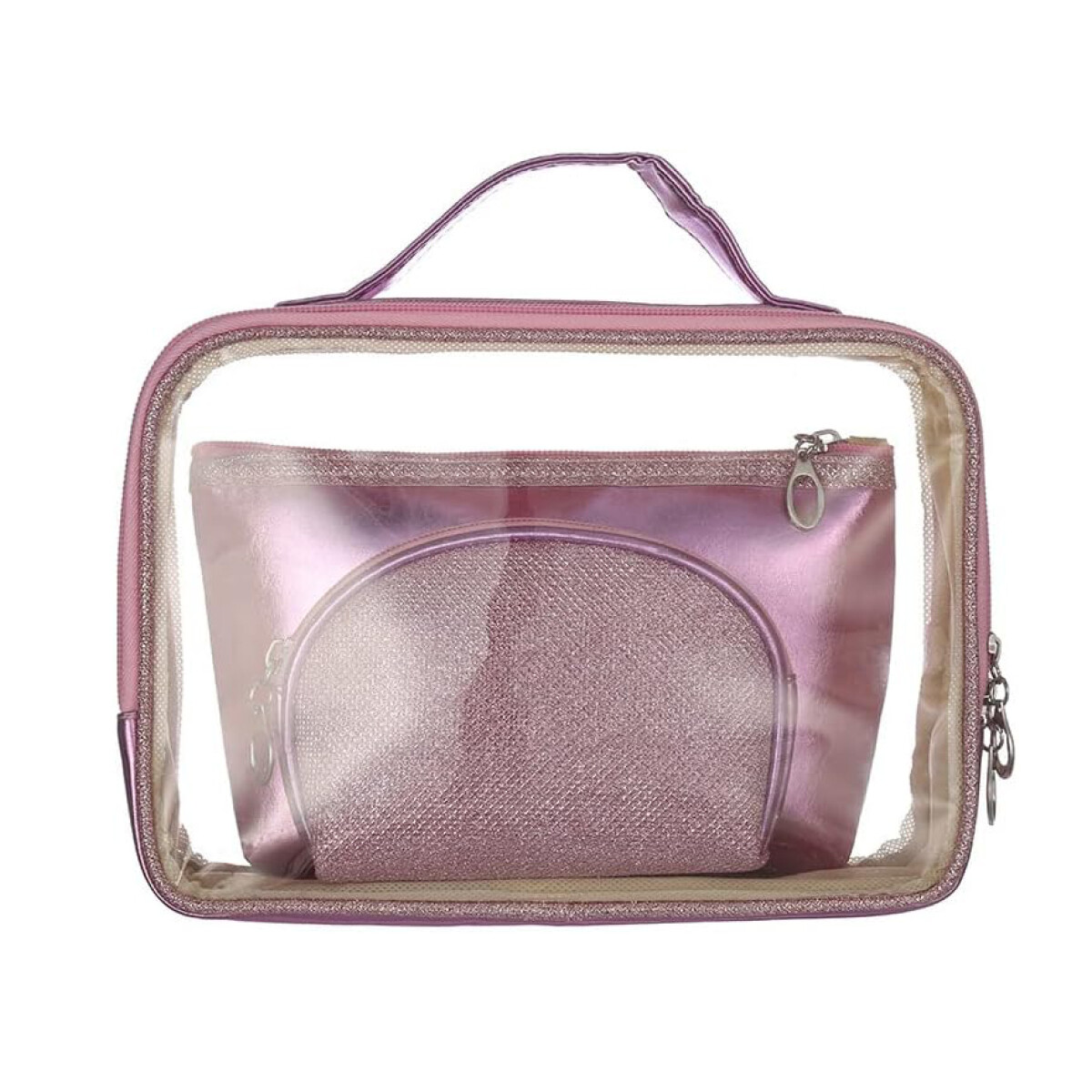Necessaire 3 Estuches Metalizados - Rosa 