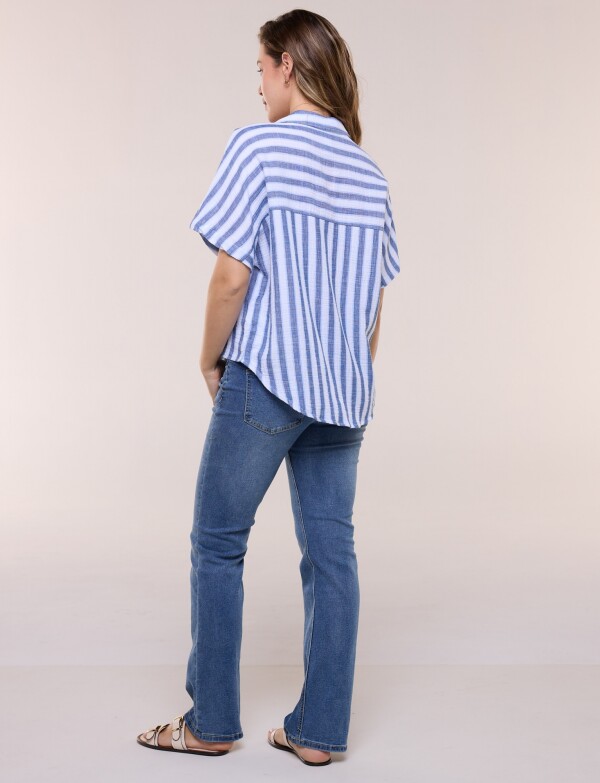 Camisa Con Nudo Frontal Y Manga Corta MULTI/AZUL