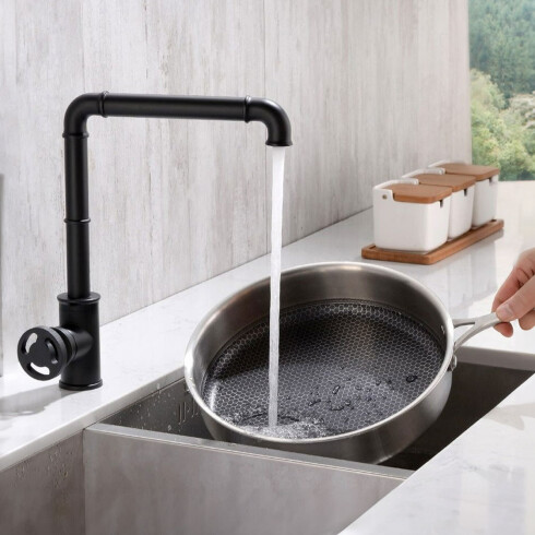 Monocomando Alto Industrial Negro Mate - Incl Valvula Popup 000