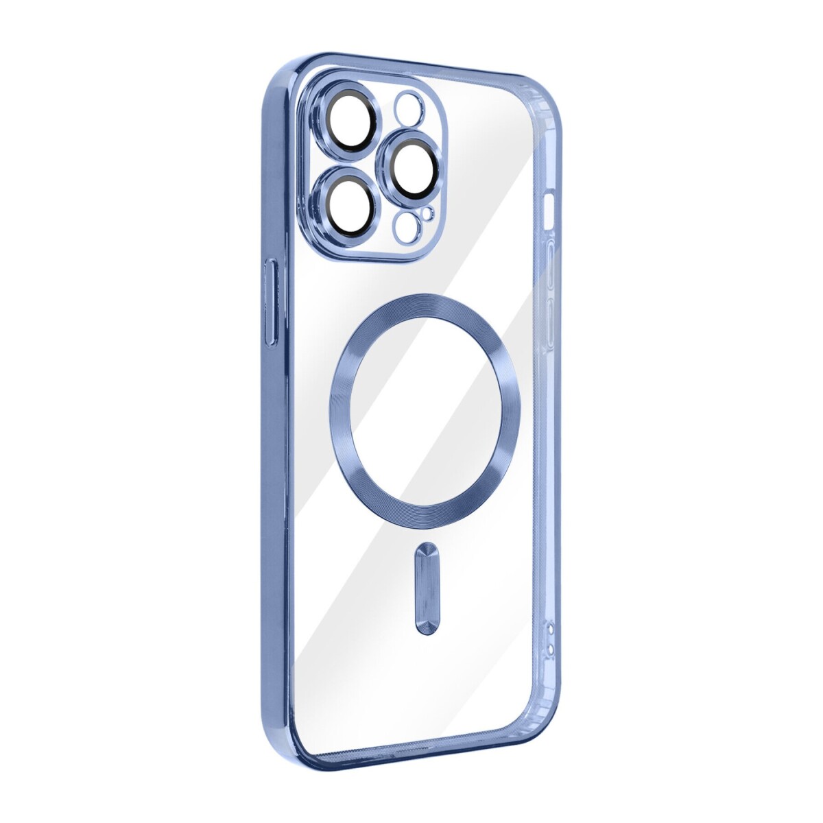 Case Transparente con Carga Inalambrica y Borde de Cromado Iphone 14 Pro Max Blue
