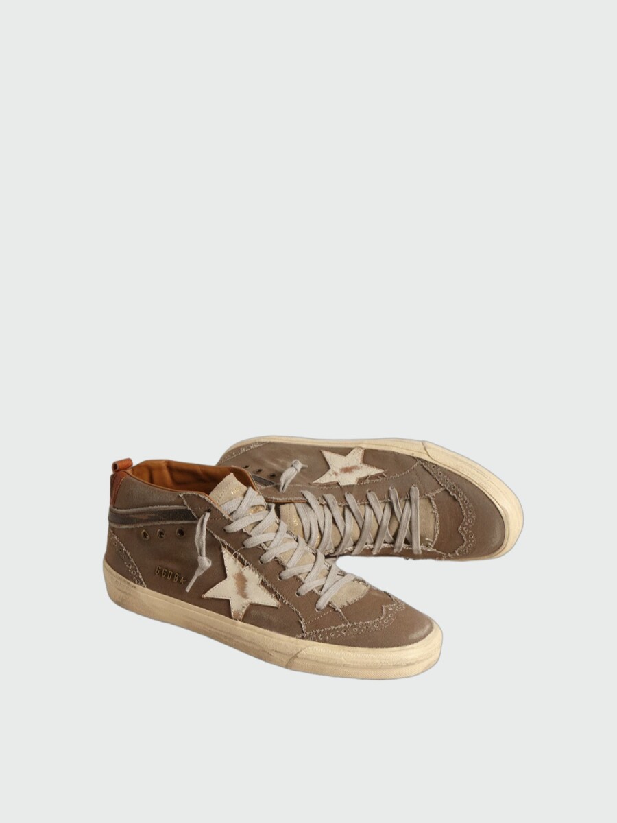 GOLDEN GOOSE - ZAPATILLAS MID STAR EN LONA CON ESTRELLA DE CUERO Y RAYO 