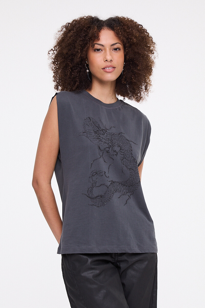 TOP DRAGÓN FLORAL Negro