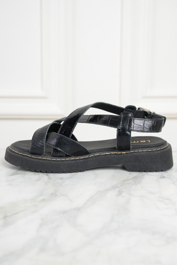 Sandalia Combinada Cuero Negro