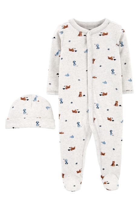 Pijama de algodón con pies y gorro diseño animales 0