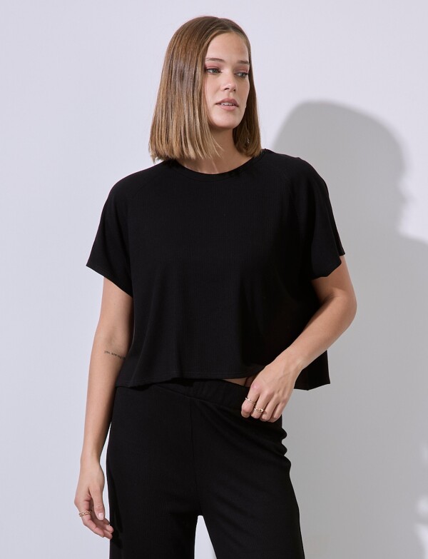 Remera Crop Rib NEGRO