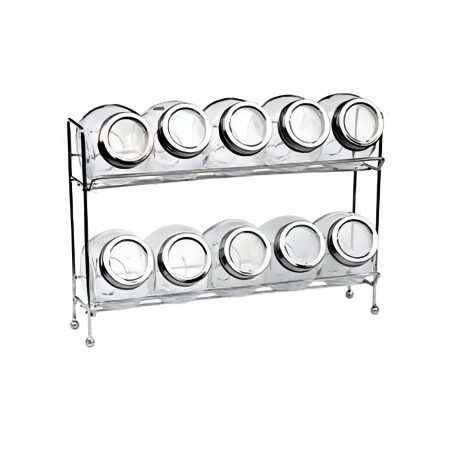 Set x10 especieros de vidrio y soporte metálico Selecta Set x10 especieros de vidrio y soporte metálico Selecta