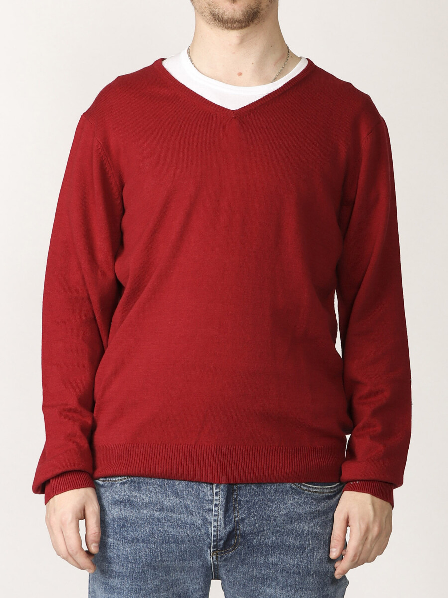 SWEATER V HARRINGTON LABEL - Rojo Oscuro 