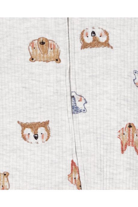 Pijama uno pieza de algodón acanalado, con pie, diseño animales Pijama uno pieza de algodón acanalado, con pie, diseño animales