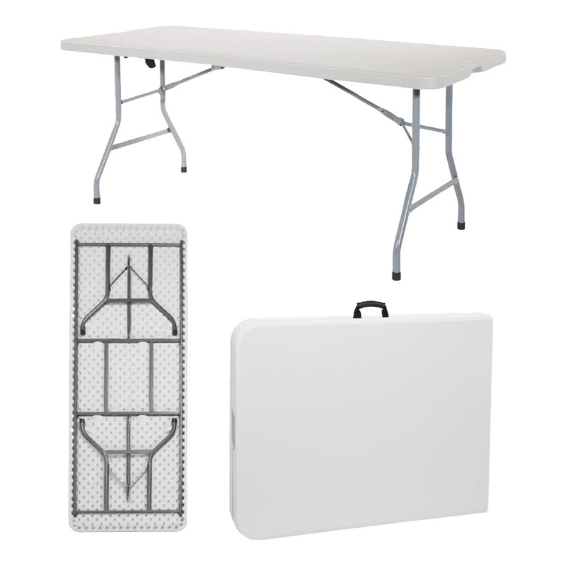 Mesa Plegable Tipo Valija Portable Plástica 180cm Blanca Blanco