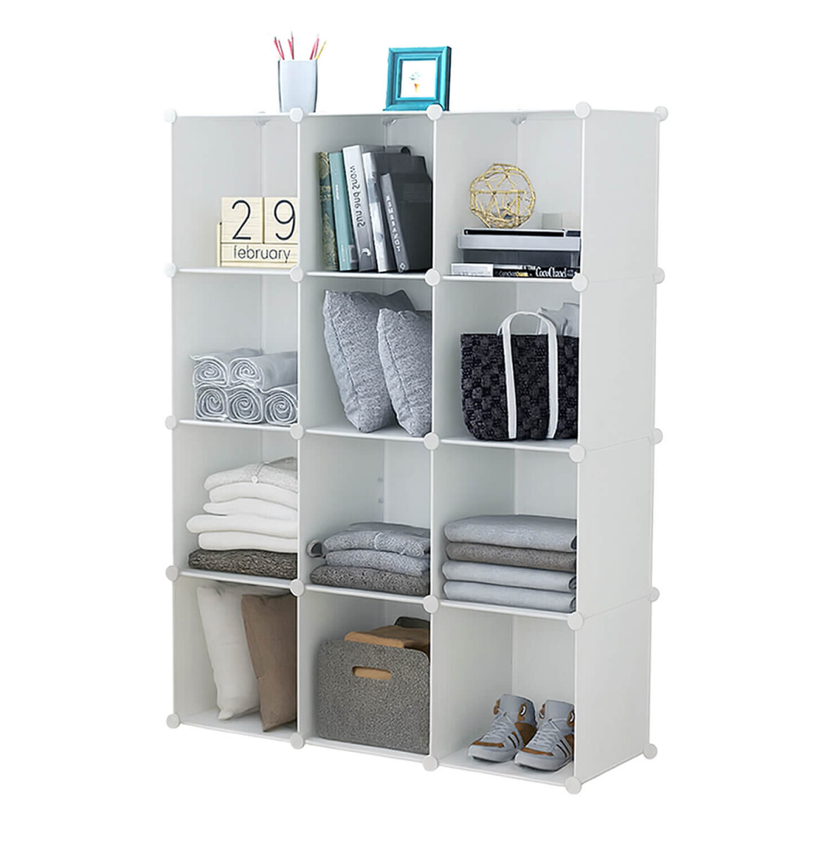 Estantería Biblioteca IMBACK IBK-PLC009 | 12 Cubos Modulares, Compacta, Resistente y Versátil Blanco 