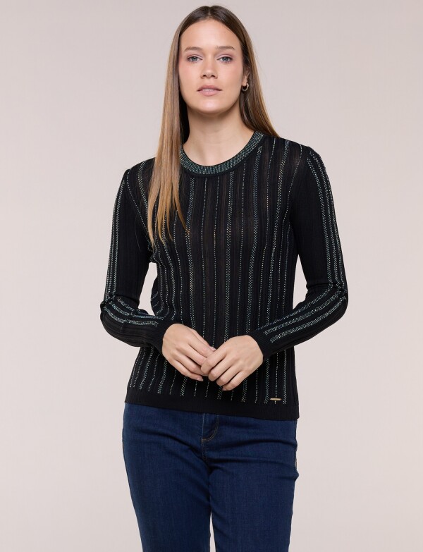 Blusa De Punto Ajusta Con Detalles Tornasolados NEGRO