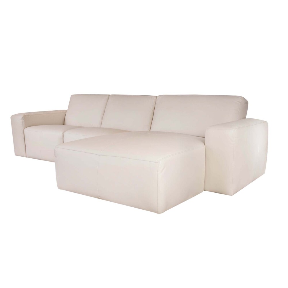 SOFA CON CHAISE MÁS DE 4 CUERPOS CUERO-Y-MADERA NATURAL-BEIGE LOFT ARENA