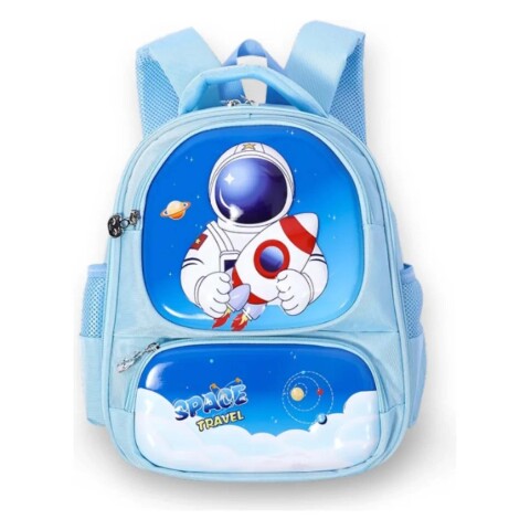 Mochila Escolar Infantil Celeste De Astronauta 3D Niño Color Celeste