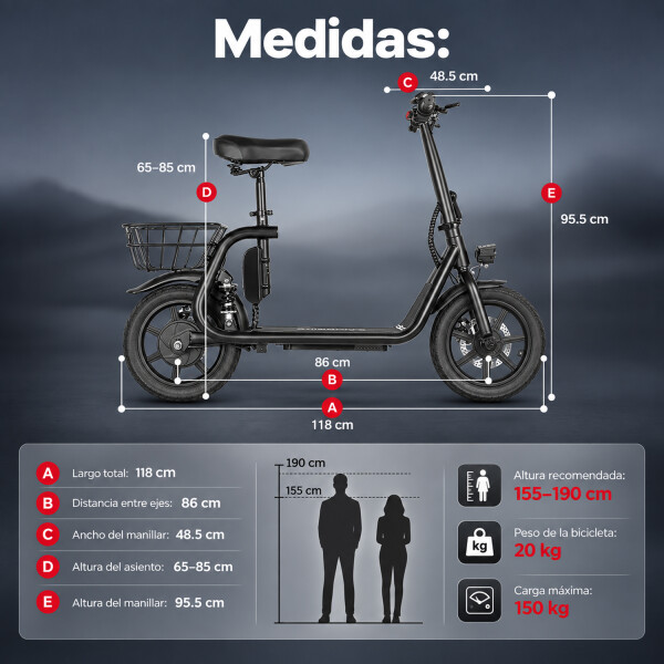 Monopatín Bicicleta Scooter Samebike Sm-c02 500w ROJO
