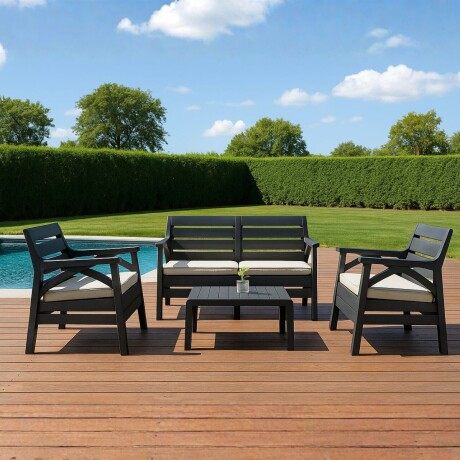 Juego Santana de jardín 3 sillones con almohadones + mesa GRIS